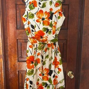 Vibrant Floral Midi Dress - Orange and Green